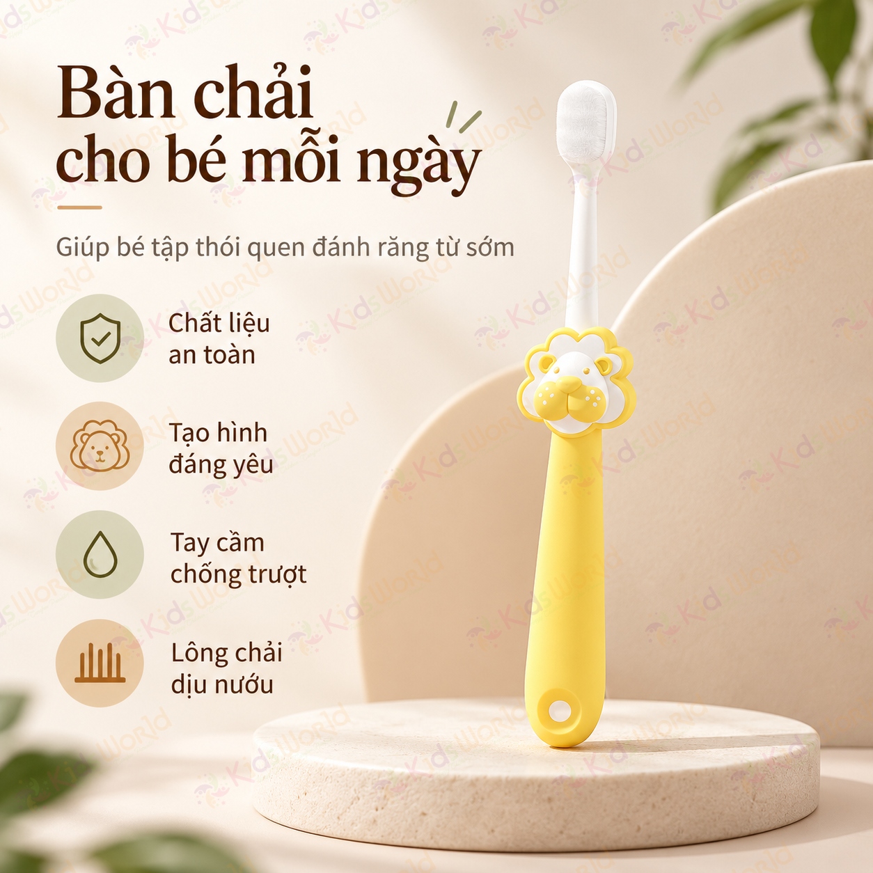 Bàn chải đánh răng cho bé hình sư tử 1–10 tuổi, lông siêu mềm 80 micron, tay cầm chống trượt