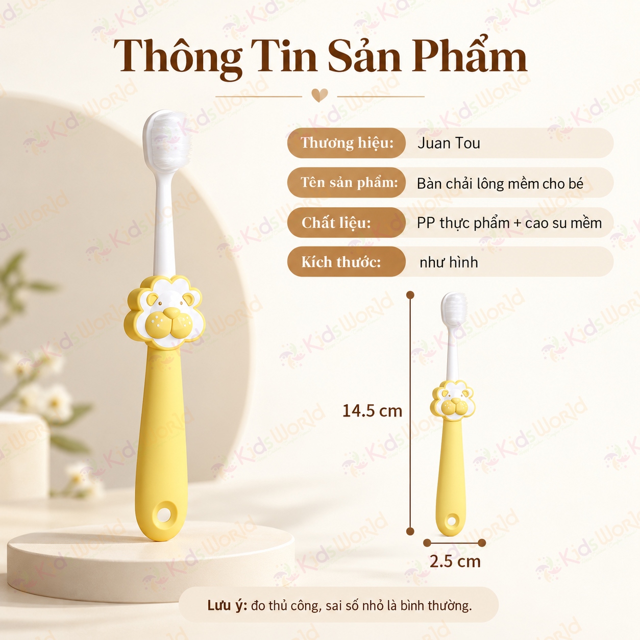 Bàn chải đánh răng cho bé hình sư tử 1–10 tuổi, lông siêu mềm 80 micron, tay cầm chống trượt
