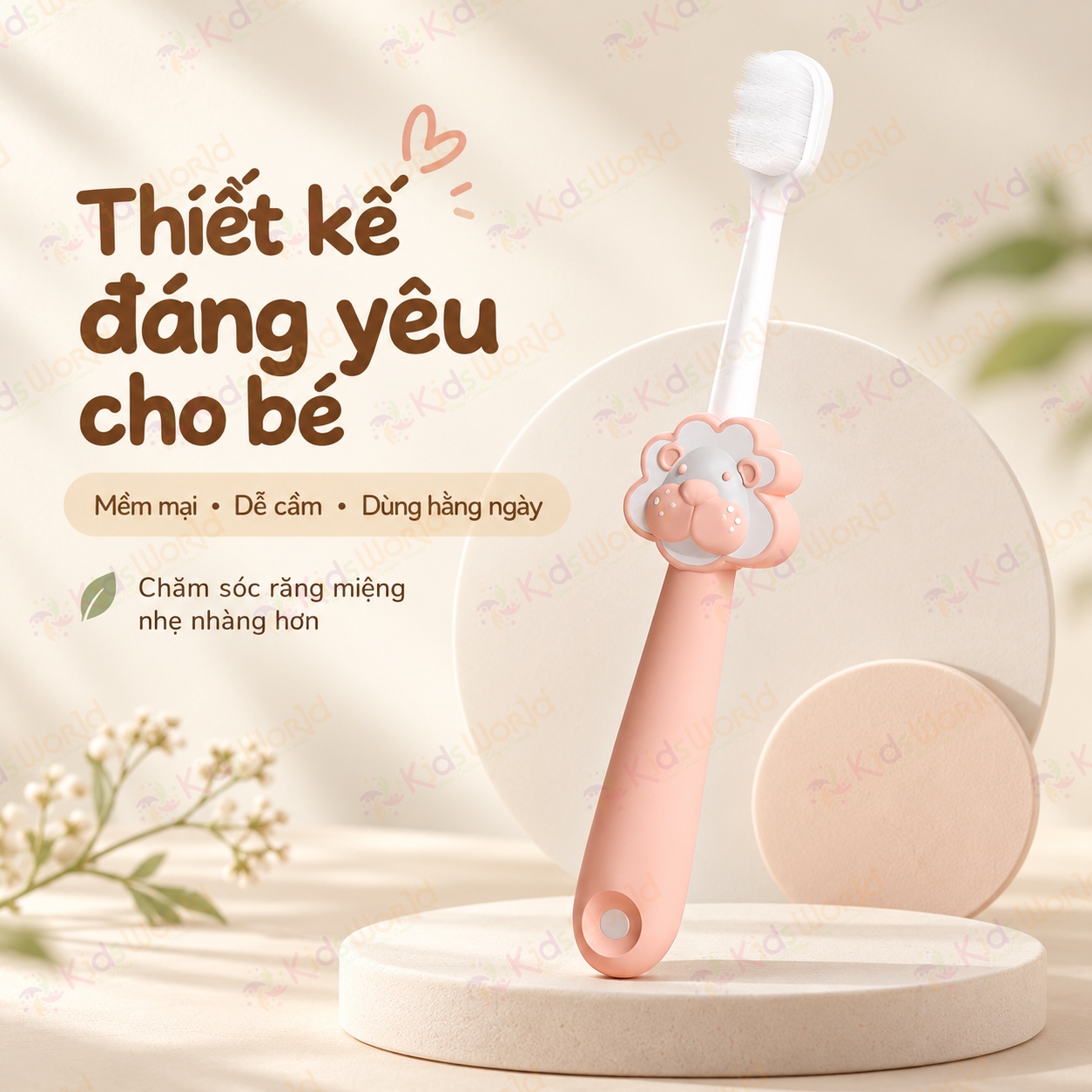 Bàn chải đánh răng cho bé hình sư tử 1–10 tuổi, lông siêu mềm 80 micron, tay cầm chống trượt