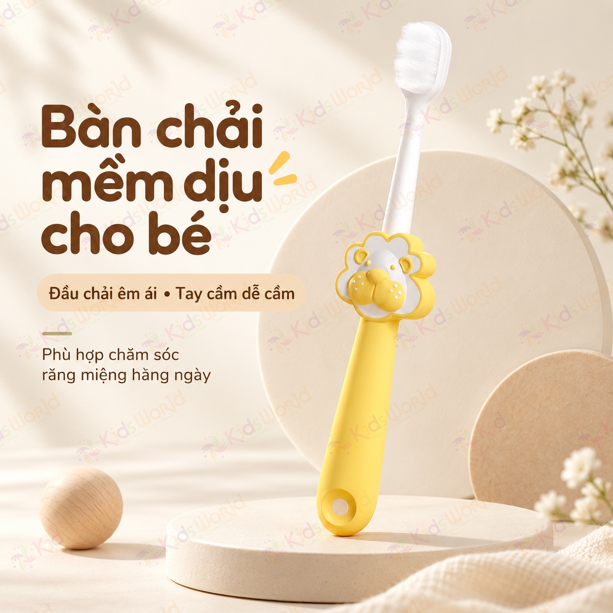 Bàn chải đánh răng cho bé hình sư tử 1–10 tuổi, lông siêu mềm 80 micron, tay cầm chống trượt