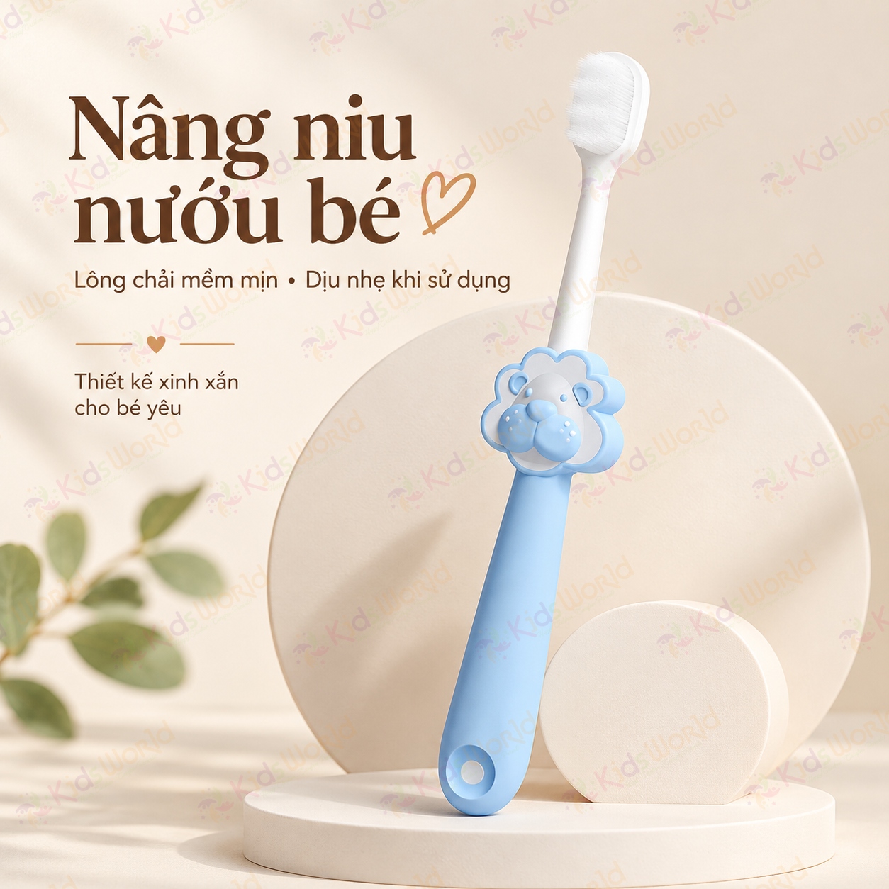 Bàn chải đánh răng cho bé hình sư tử 1–10 tuổi, lông siêu mềm 80 micron, tay cầm chống trượt