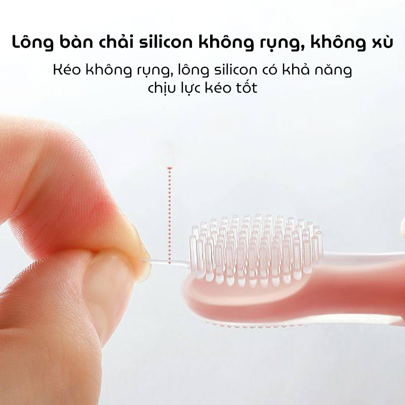 Bàn chải đánh răng kết hợp gặm nướu 2in1 chất liệu silicon thực phẩm mềm mại với vòng chắn hình hoa ngăn không cho bé thọc sâu
