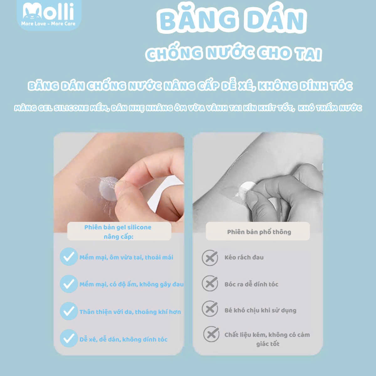 Hộp 30 miếng băng dán chống nước cho tai Molli khi tắm gội đầu, đi bơi cho bé