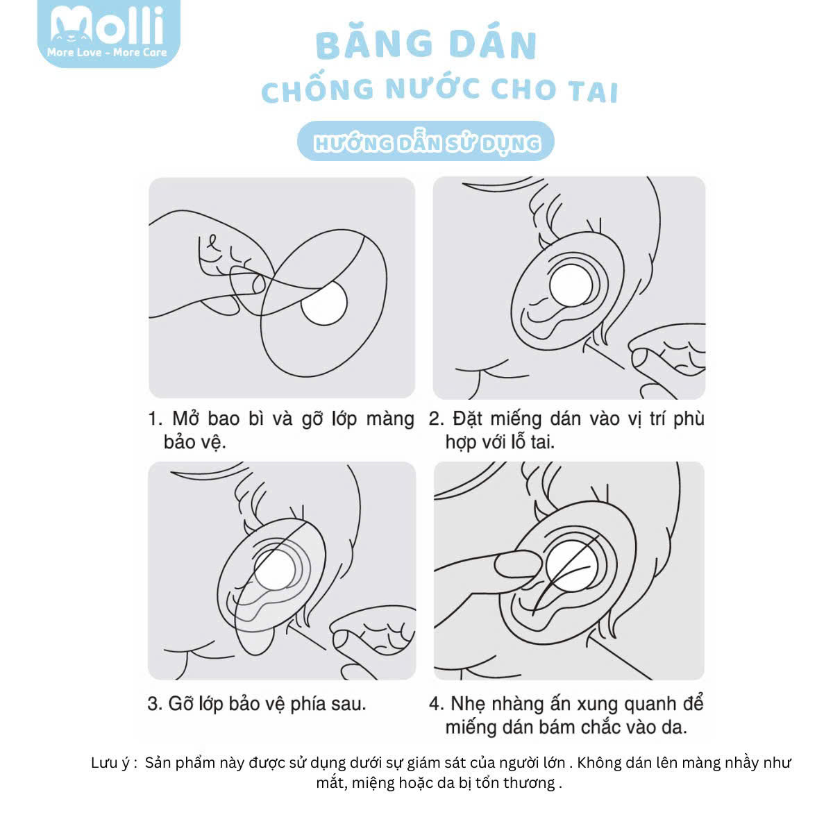 Hộp 30 miếng băng dán chống nước cho tai Molli khi tắm gội đầu, đi bơi cho bé