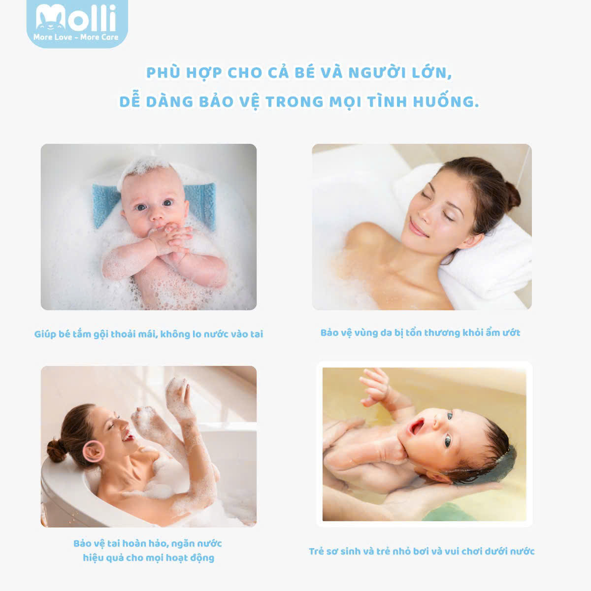 Hộp 30 miếng băng dán chống nước cho tai Molli khi tắm gội đầu, đi bơi cho bé