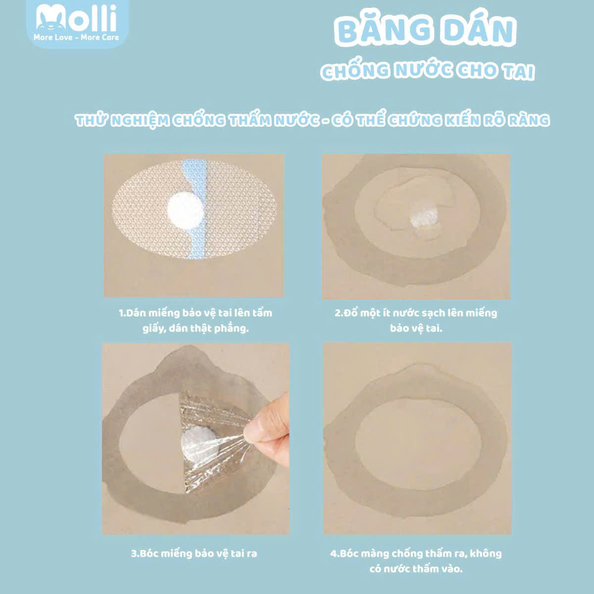 Hộp 30 miếng băng dán chống nước cho tai Molli khi tắm gội đầu, đi bơi cho bé