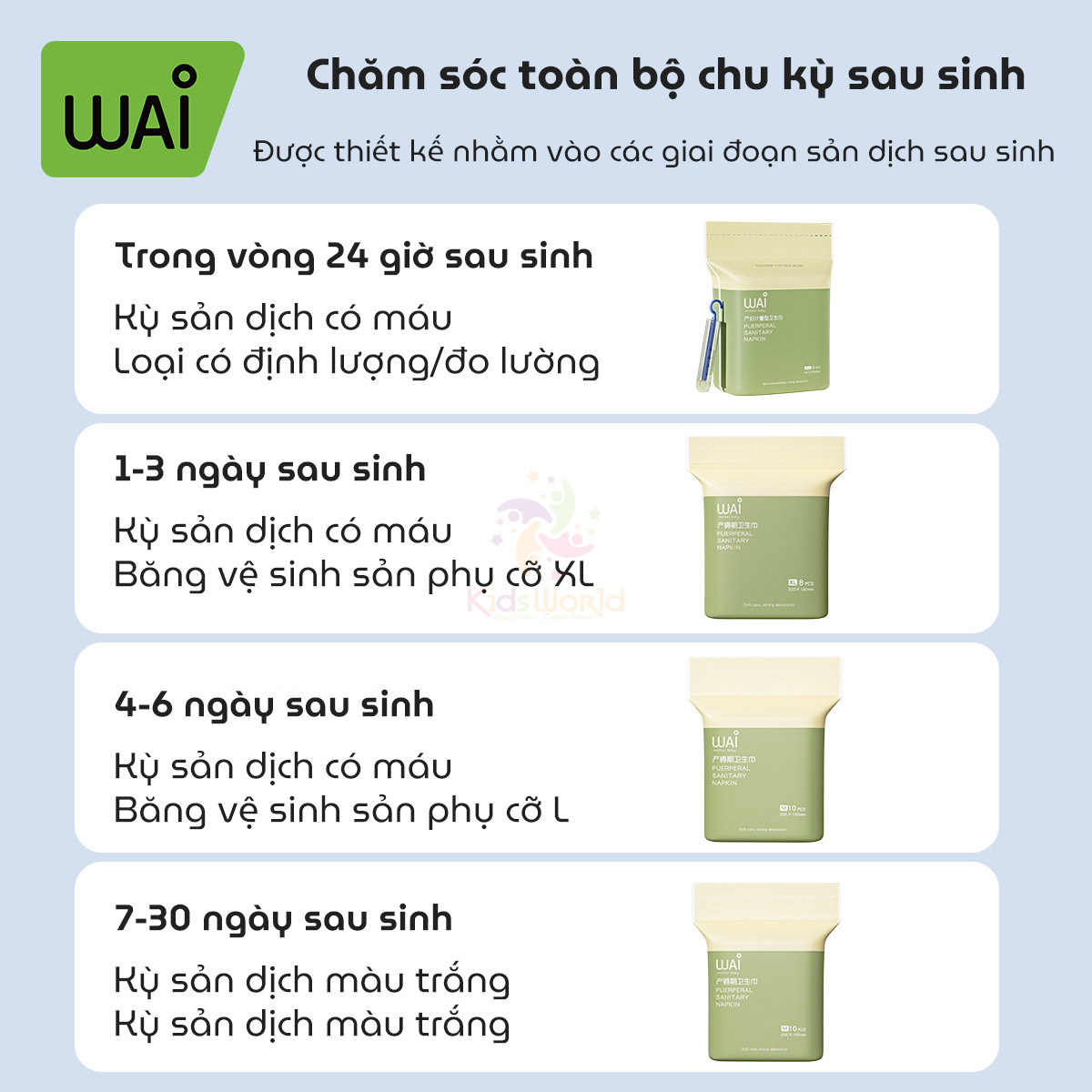 Băng vệ sinh cho mẹ sau sinh Wai Puerperal Sanitary Napkin đủ size dùng trong 1 tháng, thấm hút gấp 20 lần, khô thoáng