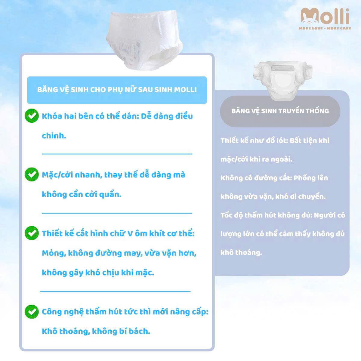 Băng vệ sinh dạng quần cho mẹ bầu sau sinh Molli thoáng khí siêu thấm hút co giãn thoải mái