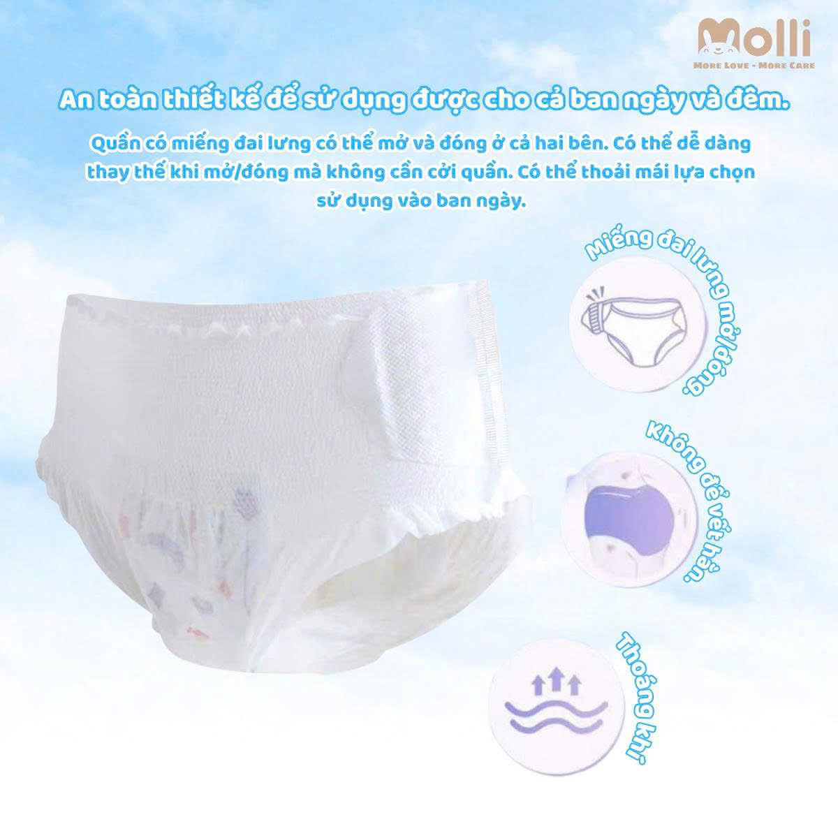 Băng vệ sinh dạng quần cho mẹ bầu sau sinh Molli thoáng khí siêu thấm hút co giãn thoải mái