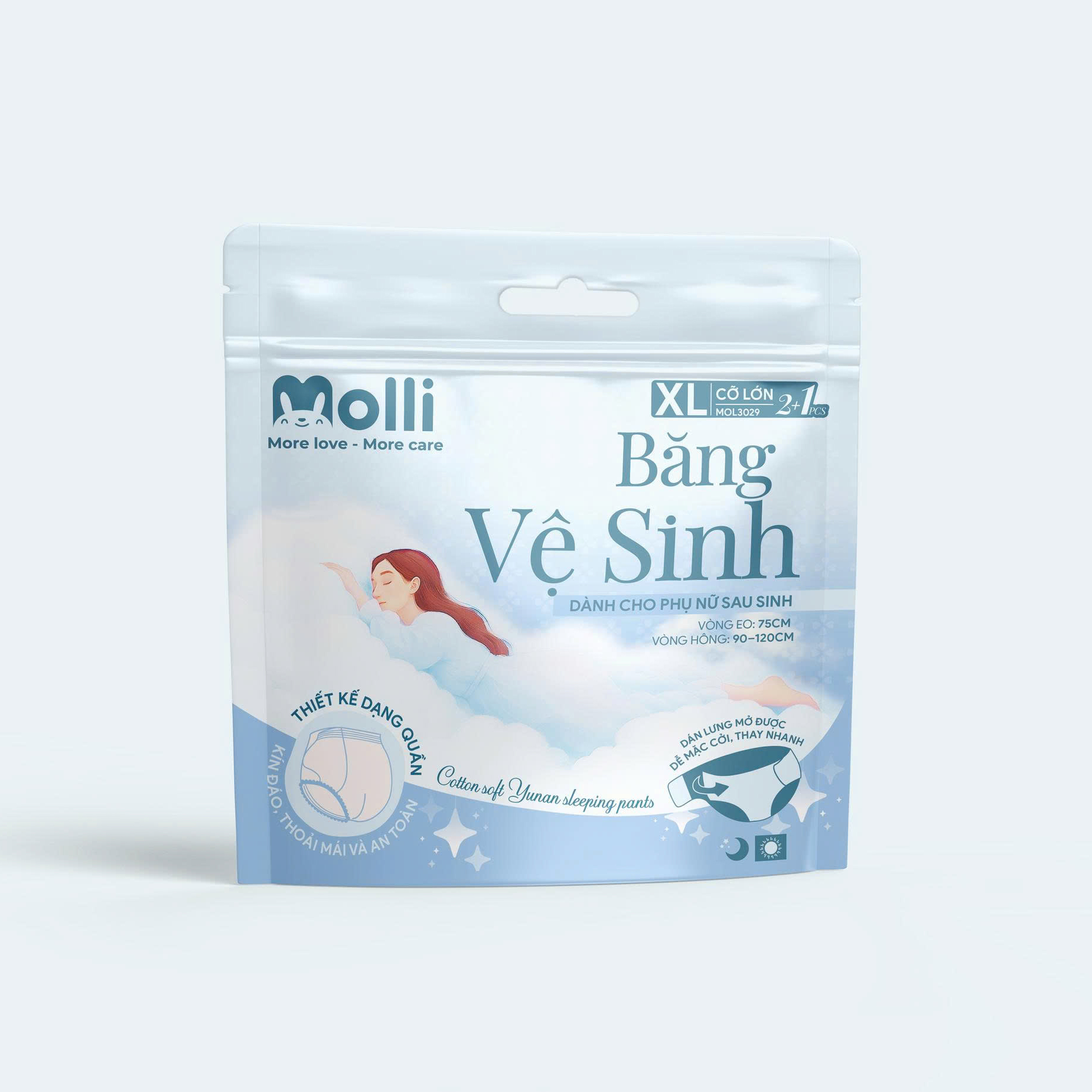 Băng vệ sinh dạng quần cho mẹ bầu sau sinh Molli thoáng khí siêu thấm hút co giãn thoải mái