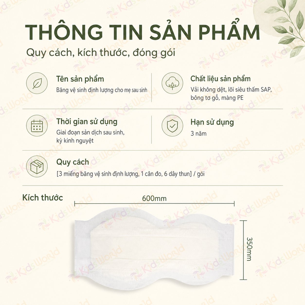 Băng vệ sinh dạng quần cho mẹ sau sinh Wai Puerperal Sanitary Napkin bịch 3 miếng thấm hút tốt có cân định lượng tiện lợi
