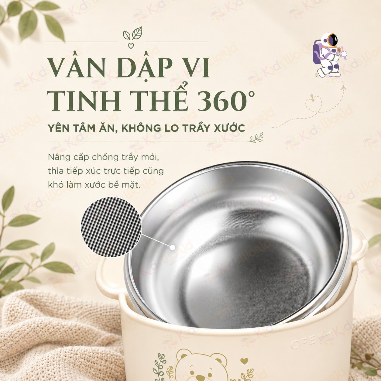 Bát ăn dặm cho bé giữ nhiệt Zaxion phiên bản phi hành gia inox 316 cao cấp, đế hút chống đổ, tay cầm đôi cho bé từ 6 tháng