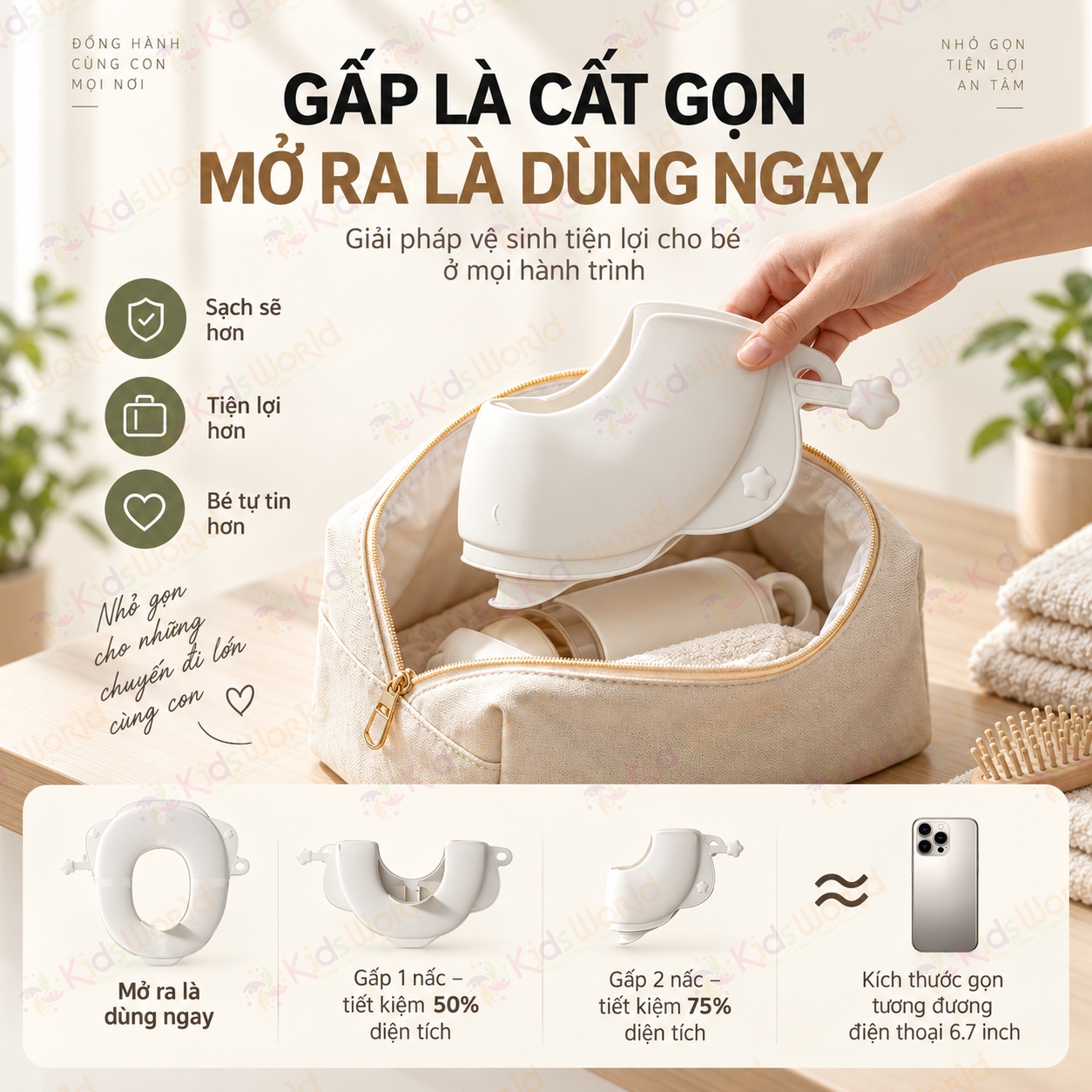 Bệ ngồi bồn cầu, toilet cho bé gấp gọn chống trượt, bô thu nhỏ cho bé tập đi vệ sinh tiện mang theo