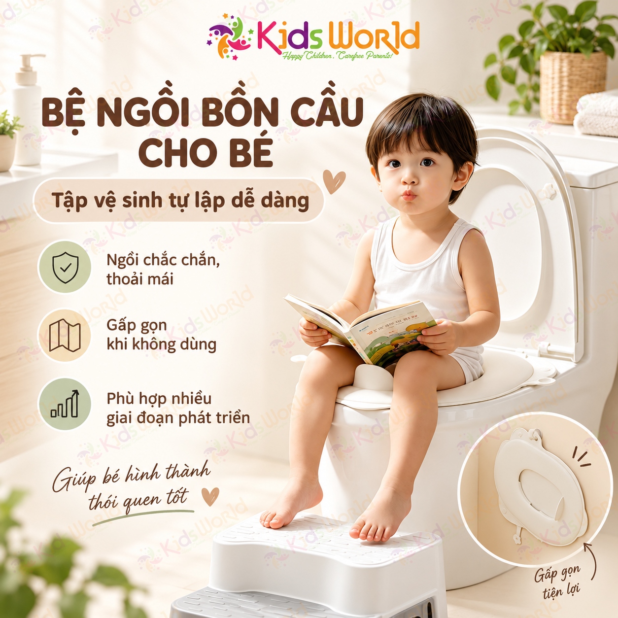Bệ ngồi bồn cầu, toilet cho bé gấp gọn chống trượt, bô thu nhỏ cho bé tập đi vệ sinh tiện mang theo
