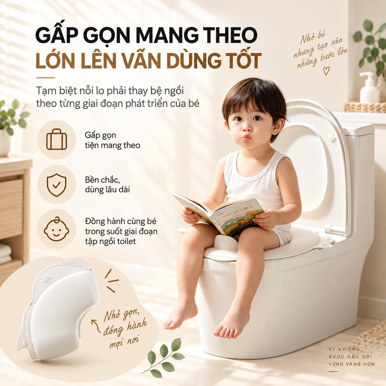 Bệ ngồi bồn cầu, toilet cho bé gấp gọn chống trượt, bô thu nhỏ cho bé tập đi vệ sinh tiện mang theo