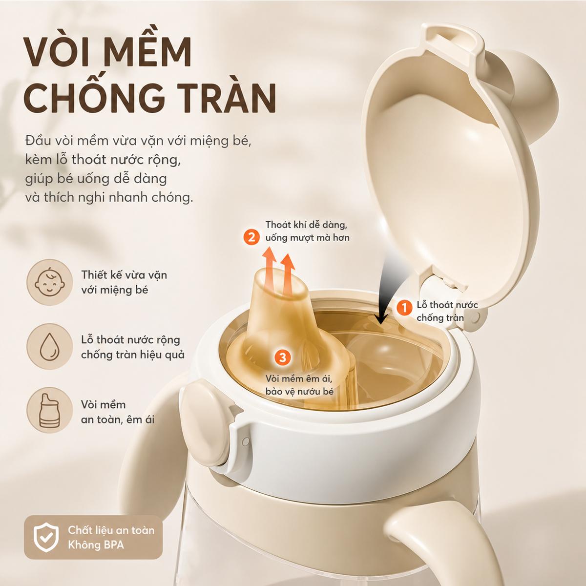 Bình tập hút, tập uống cho bé Zaxion 280ml nhựa PPSU cao cấp, thiết kế mỏ vịt chống sặc, an toàn tuyệt đối