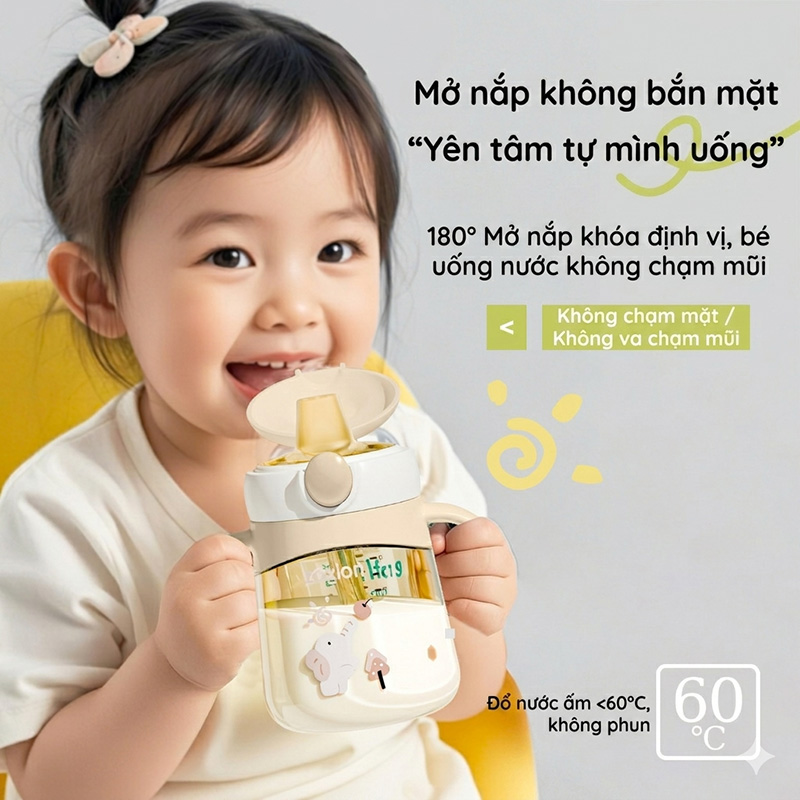 Bình tập hút, tập uống cho bé Zaxion 280ml nhựa PPSU cao cấp, thiết kế mỏ vịt chống sặc, an toàn tuyệt đối