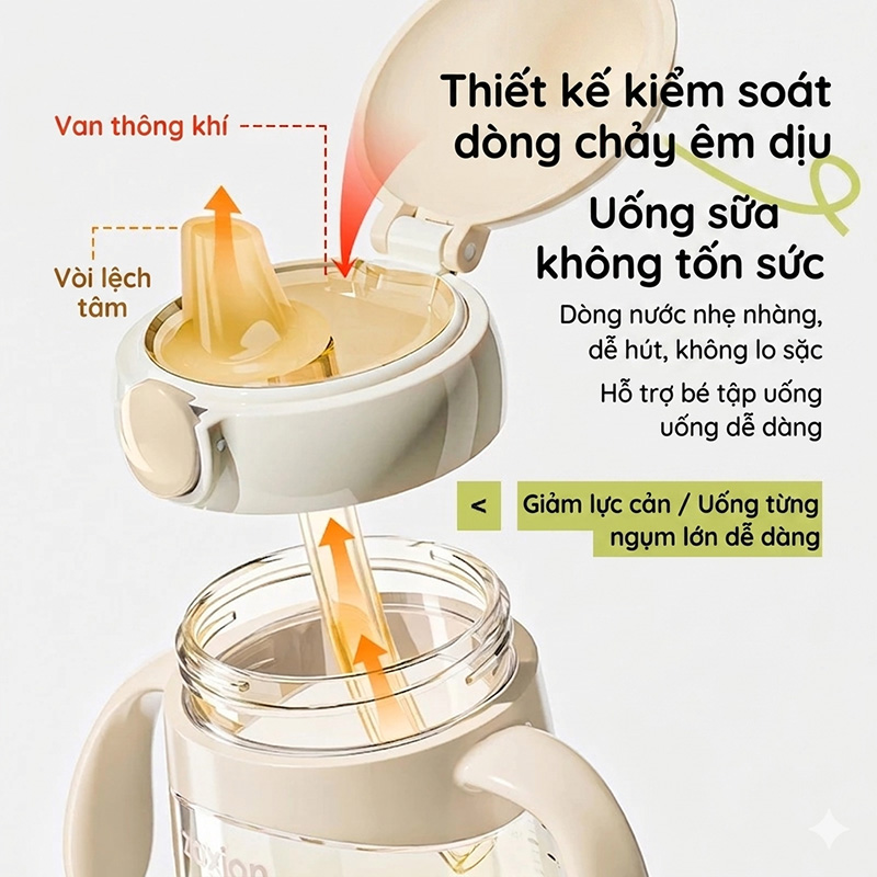 Bình tập hút, tập uống cho bé Zaxion 280ml nhựa PPSU cao cấp, thiết kế mỏ vịt chống sặc, an toàn tuyệt đối