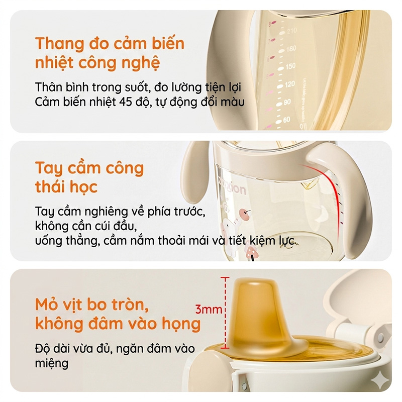 Bình tập hút, tập uống cho bé Zaxion 280ml nhựa PPSU cao cấp, thiết kế mỏ vịt chống sặc, an toàn tuyệt đối