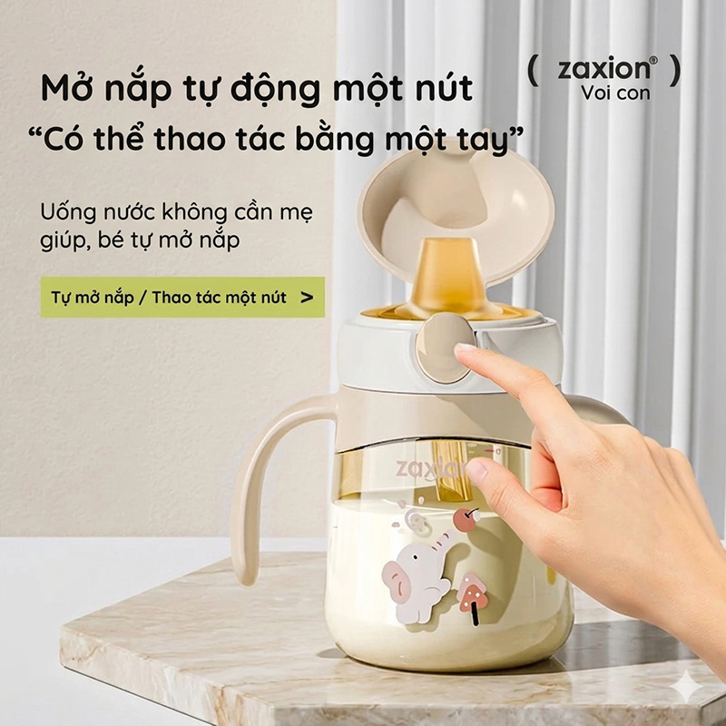 Bình tập hút, tập uống cho bé Zaxion 280ml nhựa PPSU cao cấp, thiết kế mỏ vịt chống sặc, an toàn tuyệt đối