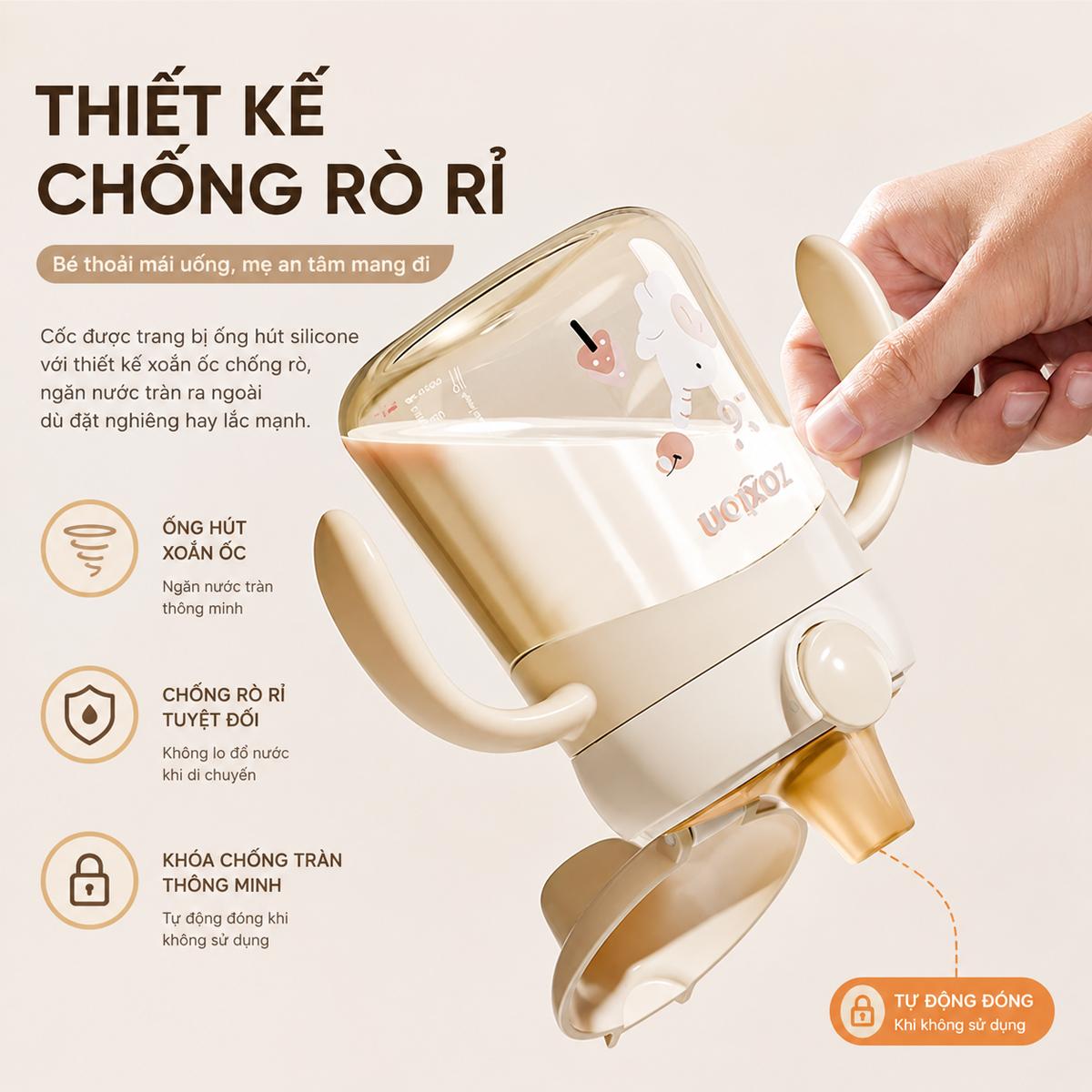 Bình tập hút, tập uống cho bé Zaxion 280ml nhựa PPSU cao cấp, thiết kế mỏ vịt chống sặc, an toàn tuyệt đối