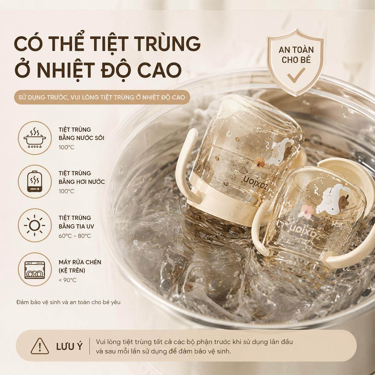 Bình tập hút, tập uống cho bé Zaxion 280ml nhựa PPSU cao cấp, thiết kế mỏ vịt chống sặc, an toàn tuyệt đối