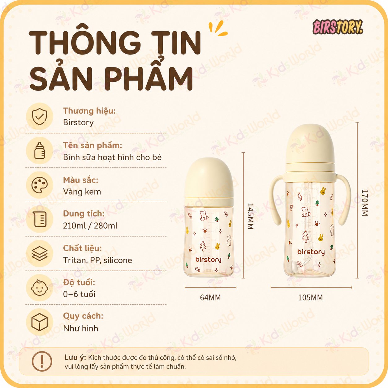 Bình tập uống nước cho bé Birstory 210ml, 280ml ống hút silicon chống sặc cho bé tập hút tập uống an toàn