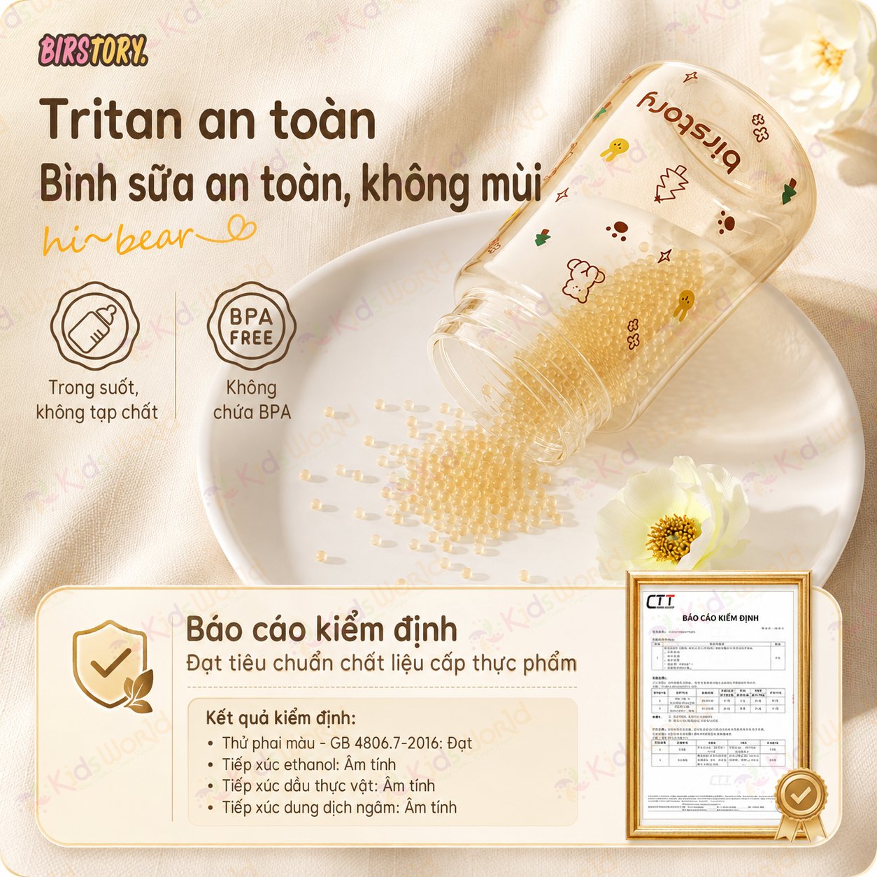 Bình tập uống nước cho bé Birstory 210ml, 280ml ống hút silicon chống sặc cho bé tập hút tập uống an toàn