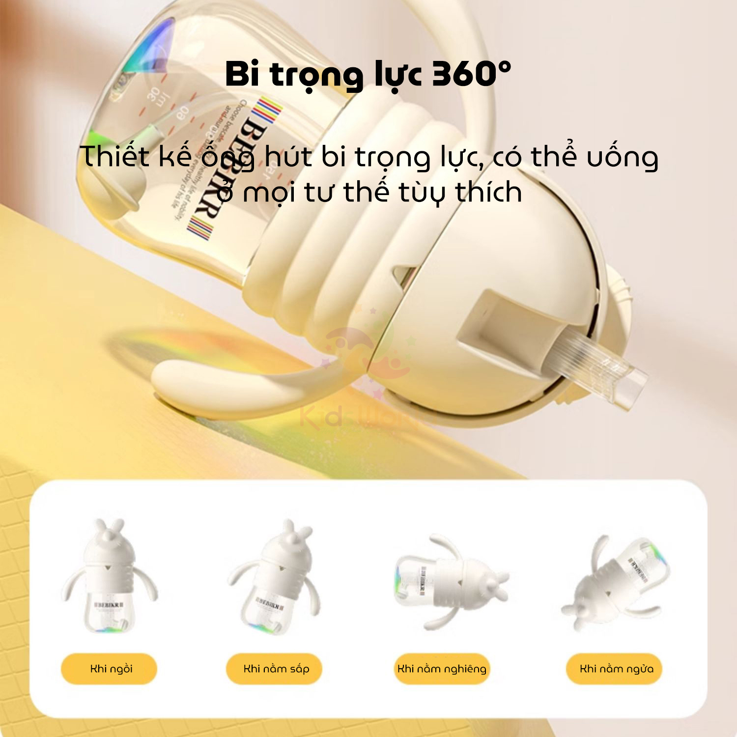 Bình tập hút, tập uống cho bé BEBIKR RainBow Cup dung tích 300ml chất liệu PPSU cao cấp, vạch chia cảm biến nhiệt độ, chống sặc