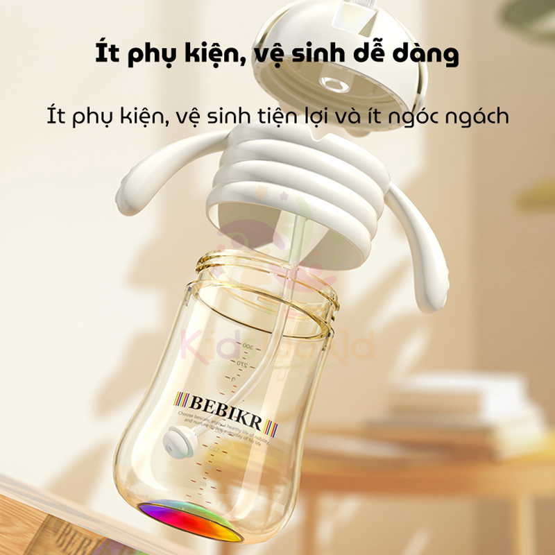 Bình tập hút, tập uống cho bé BEBIKR RainBow Cup dung tích 300ml chất liệu PPSU cao cấp, vạch chia cảm biến nhiệt độ, chống sặc