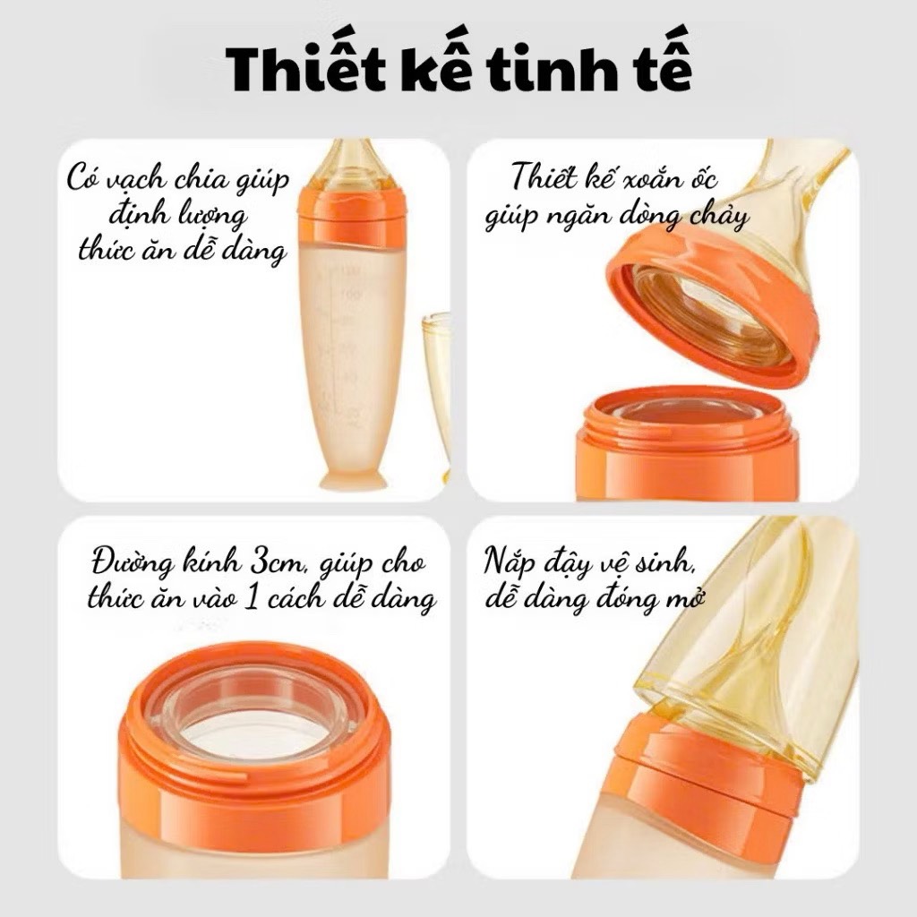 Bình thìa ăn dặm cho bé Youkebei Dung tích 120ml có vạch chia ml chất liệu silicone cao cấp chịu nhiệt độ cao an toàn