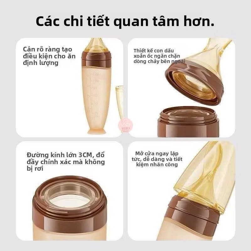 Bình thìa ăn dặm cho bé Youkebei Dung tích 120ml có vạch chia ml chất liệu silicone cao cấp chịu nhiệt độ cao an toàn