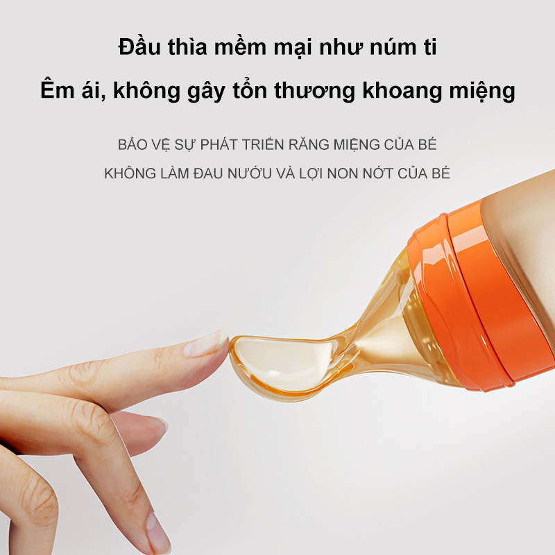 Bình thìa ăn dặm cho bé Youkebei Dung tích 120ml có vạch chia ml chất liệu silicone cao cấp chịu nhiệt độ cao an toàn