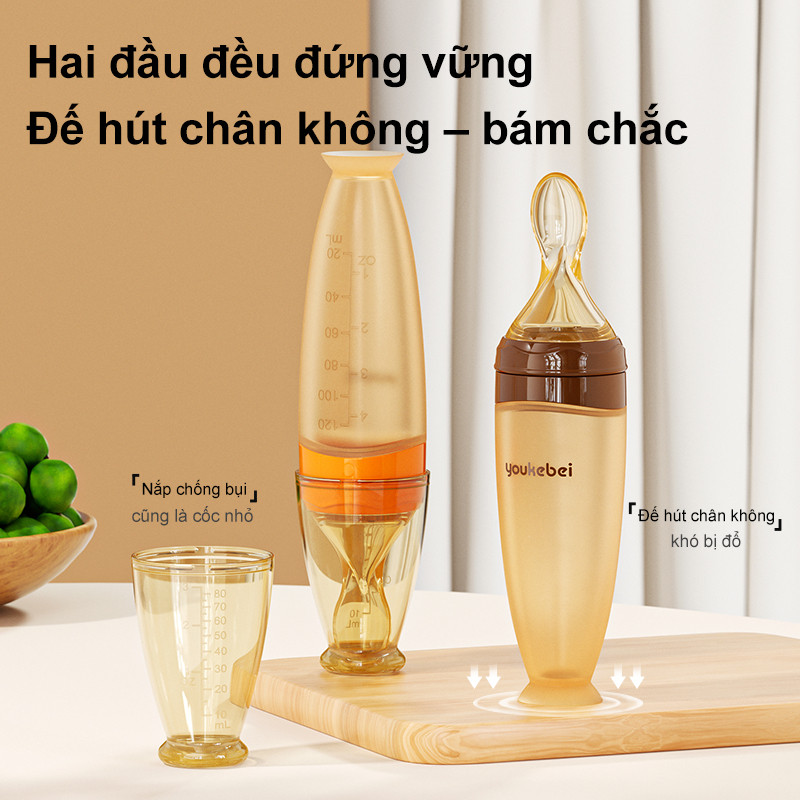 Bình thìa ăn dặm cho bé Youkebei Dung tích 120ml có vạch chia ml chất liệu silicone cao cấp chịu nhiệt độ cao an toàn