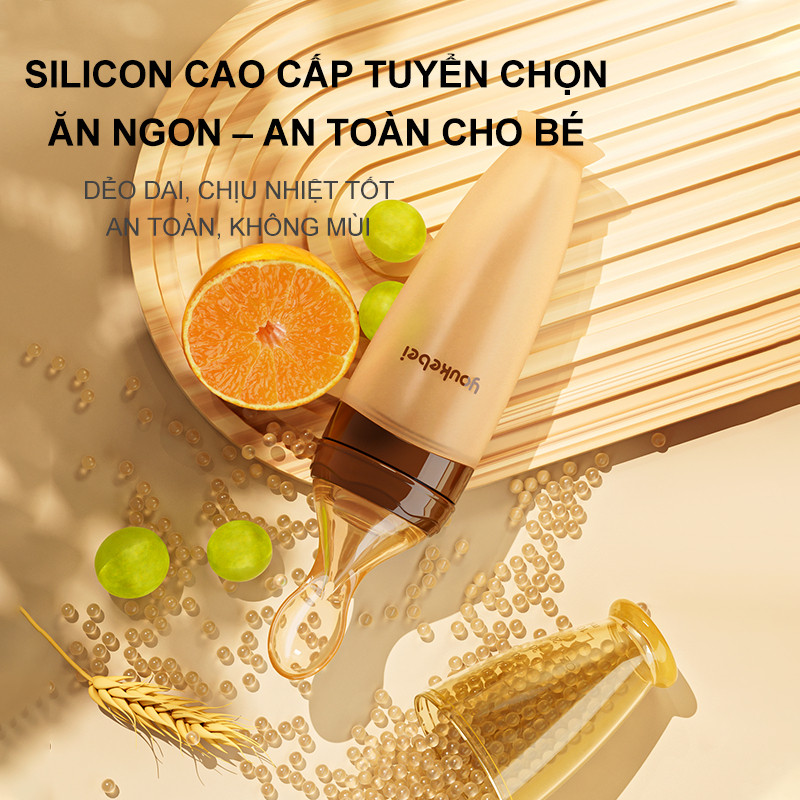 Bình thìa ăn dặm cho bé Youkebei Dung tích 120ml có vạch chia ml chất liệu silicone cao cấp chịu nhiệt độ cao an toàn