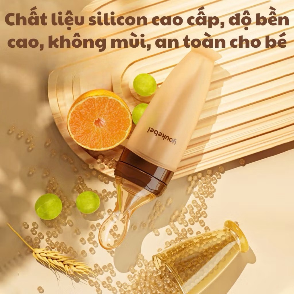 Bình thìa ăn dặm cho bé Youkebei Dung tích 120ml có vạch chia ml chất liệu silicone cao cấp chịu nhiệt độ cao an toàn
