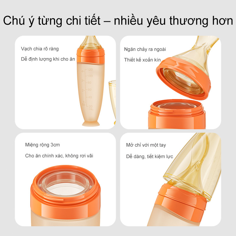 Bình thìa ăn dặm cho bé Youkebei Dung tích 120ml có vạch chia ml chất liệu silicone cao cấp chịu nhiệt độ cao an toàn