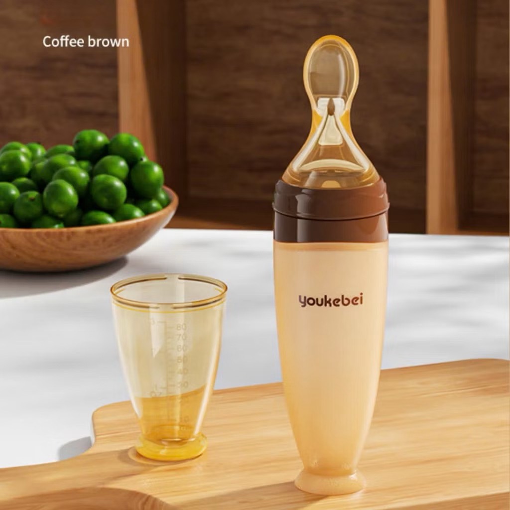 Bình thìa ăn dặm cho bé Youkebei Dung tích 120ml có vạch chia ml chất liệu silicone cao cấp chịu nhiệt độ cao an toàn