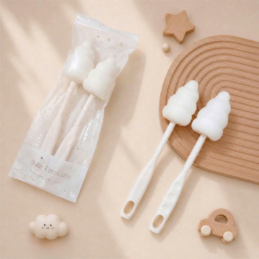 Bộ 2 cọ rửa bình sữa cho bé đầu mút mềm, cọ vệ sinh lòng bình sữa tay cầm dài có lỗ treo