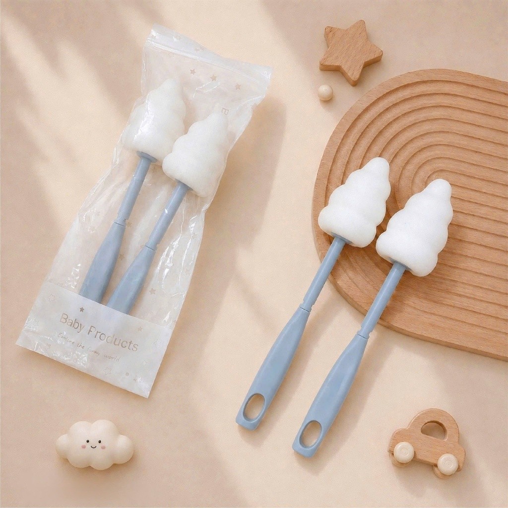 Bộ 2 cọ rửa bình sữa cho bé đầu mút mềm, cọ vệ sinh lòng bình sữa tay cầm dài có lỗ treo