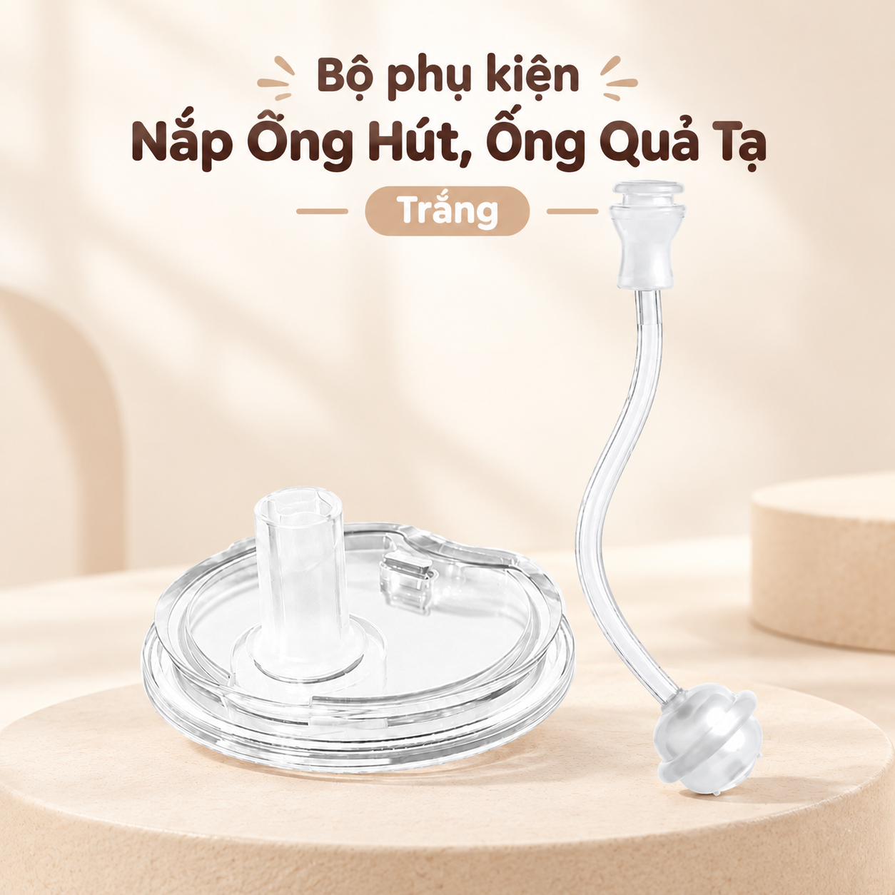 Bộ Phụ Kiện Nắp, Ống Hút Quả Tạ Dùng Cho Bình Zaxion- Nắp Ống hút+ Ống Hút Quả Tạ- Trắng