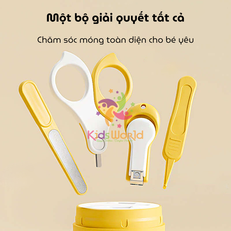 Bộ bấm móng tay móng chân cho bé hình khỉ dễ thương với 4 chi tiết kéo cắt, kìm bấm, nhíp, dũa móng chống kẹp thịt an toàn cho bé