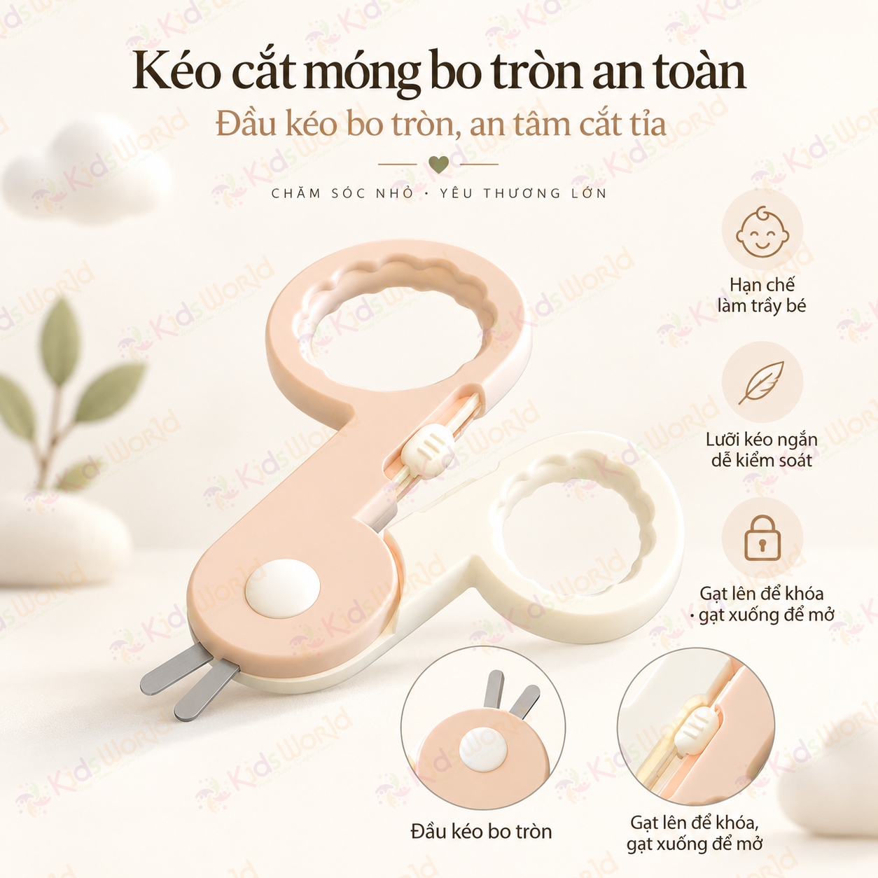 Bộ chăm sóc bấm móng tay móng chân cho bé 6 chi tiết hình sư tử kéo an toàn dũa móng nhíp que lấy ráy tai có đèn hộp đựng gọn sạch