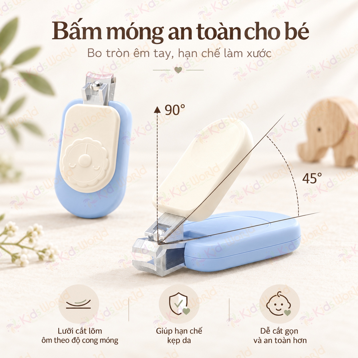 Bộ chăm sóc bấm móng tay móng chân cho bé 6 chi tiết hình sư tử kéo an toàn dũa móng nhíp que lấy ráy tai có đèn hộp đựng gọn sạch