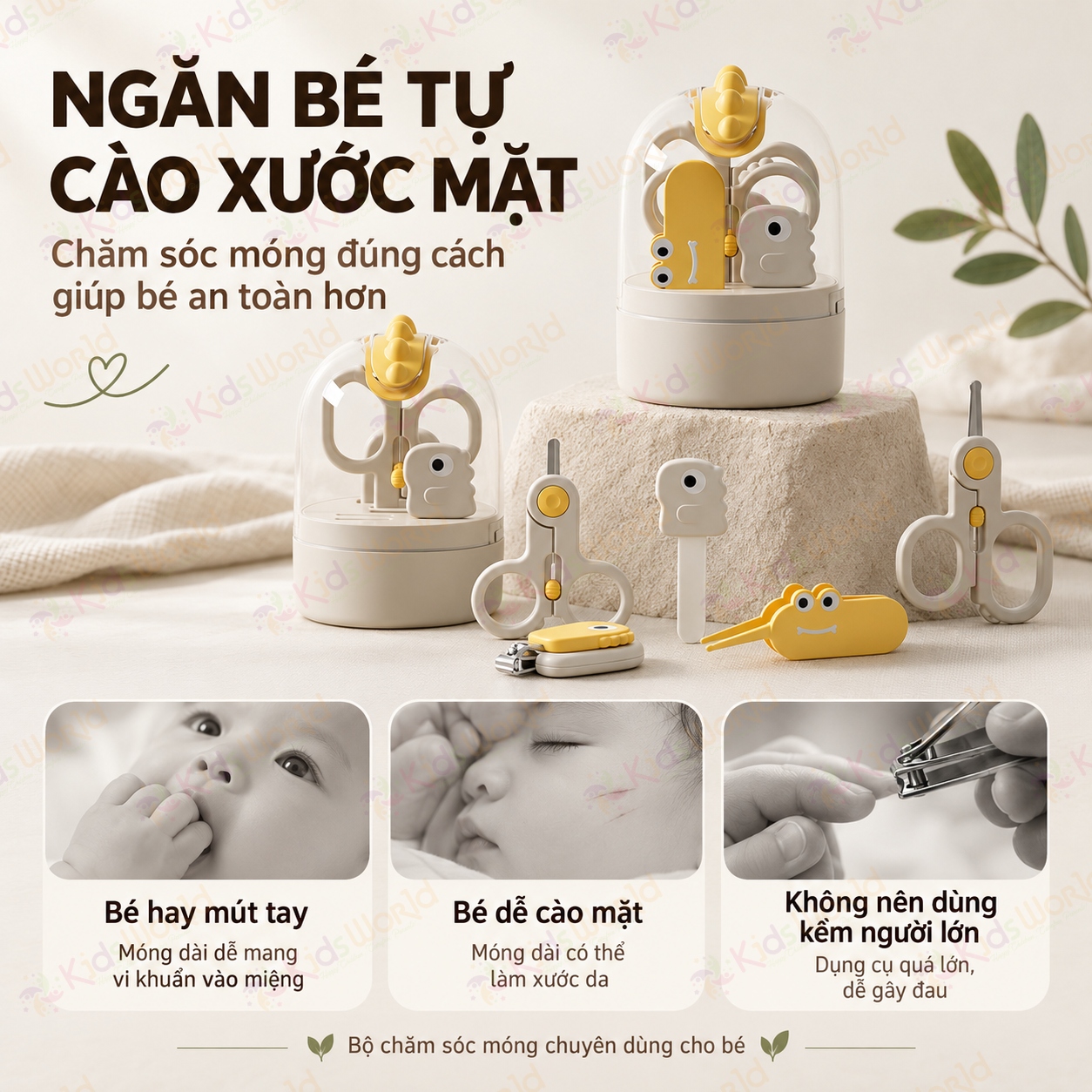 Bộ chăm sóc bấm móng tay móng chân cho bé 6 món hình khủng long chống kẹp thịt, kéo đầu tròn, dũa nano, nhíp bo tròn kèm hộp đựng