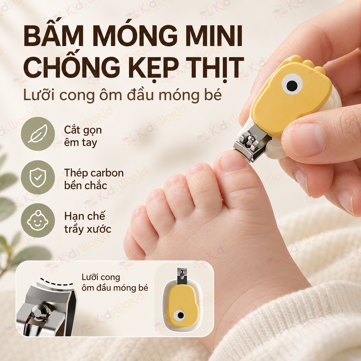 Bộ chăm sóc bấm móng tay móng chân cho bé 6 món hình khủng long chống kẹp thịt, kéo đầu tròn, dũa nano, nhíp bo tròn kèm hộp đựng