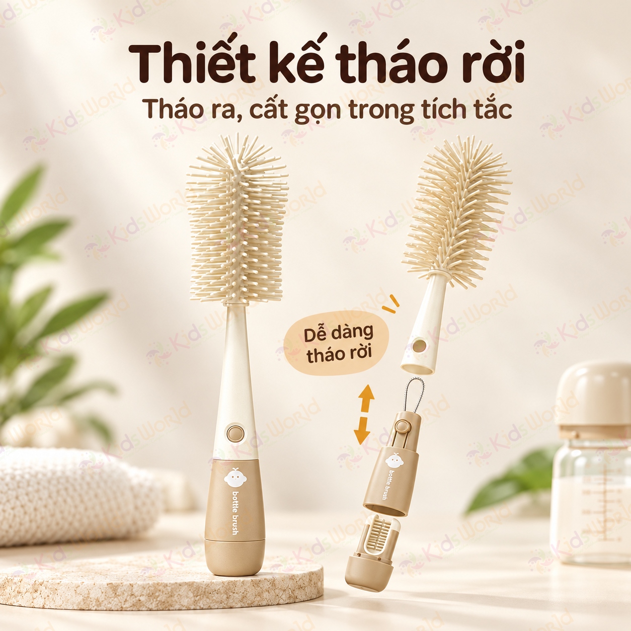 Bộ cọ rửa bình sữa TPE 3in1 đa năng cọ silicone, cọ miệng bình, cọ núm ti/khe nhỏ, tháo rời gọn nhẹ
