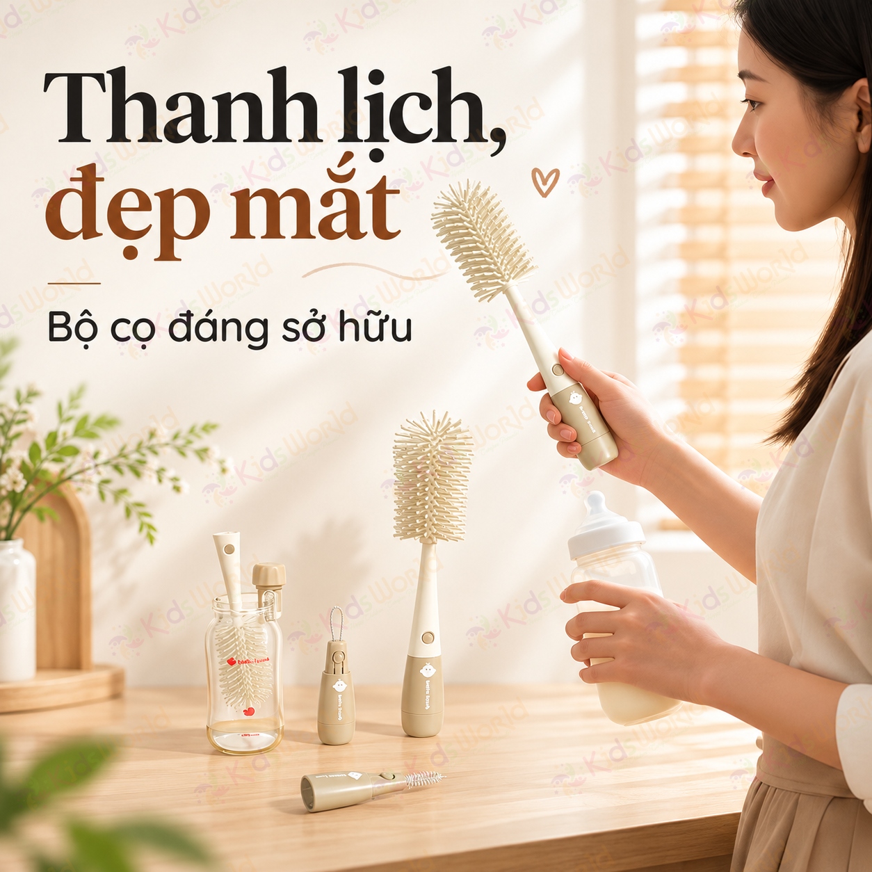 Bộ cọ rửa bình sữa TPE 3in1 đa năng cọ silicone, cọ miệng bình, cọ núm ti/khe nhỏ, tháo rời gọn nhẹ