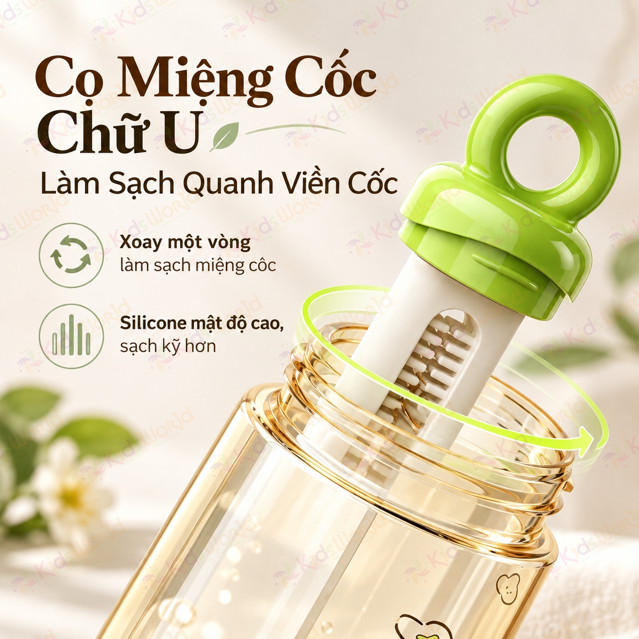 Bộ cọ rửa bình sữa Youkebei 8in1 chất liệu Silicone 360°vệ sinh bình, núm ti, ống hút, khe rãnh, miệng cốc thu gọn có đế đứng & vòng treo