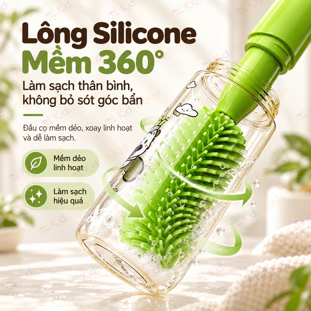 Bộ cọ rửa bình sữa Youkebei 8in1 chất liệu Silicone 360°vệ sinh bình, núm ti, ống hút, khe rãnh, miệng cốc thu gọn có đế đứng & vòng treo
